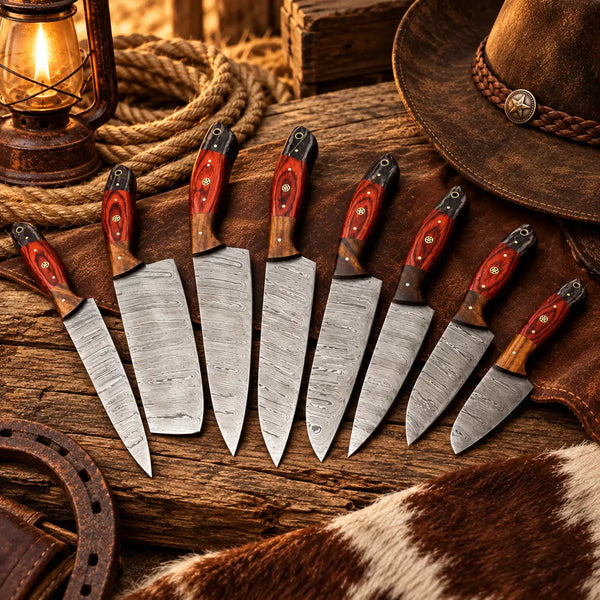 Stag Steel 10-piece professional chef knife set with wooden handles