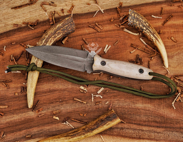 D2 Steel Small dagger- EDC boot knife – Handmade Knife with Camel Micarta Handle & Leather Sheath