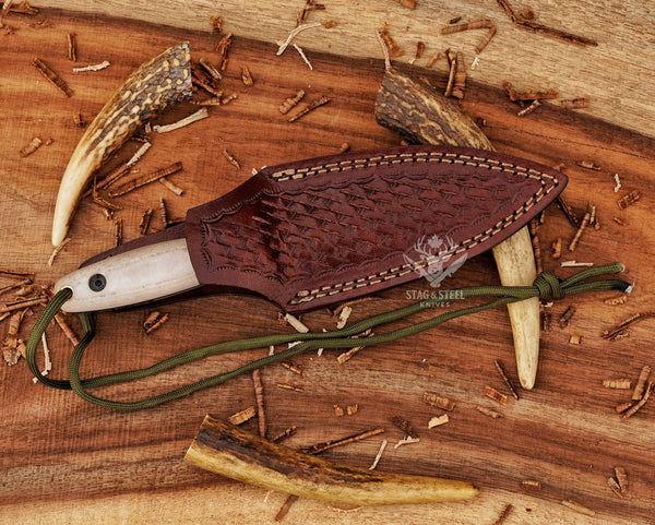 D2 Steel Small dagger- EDC boot knife – Handmade Knife with Camel Micarta Handle & Leather Sheath