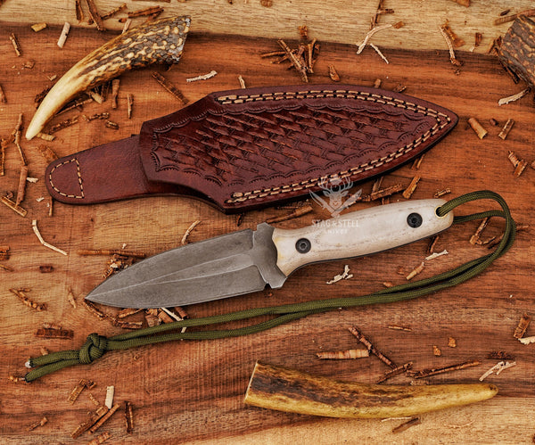 D2 steel small dagger with camel micarta handle