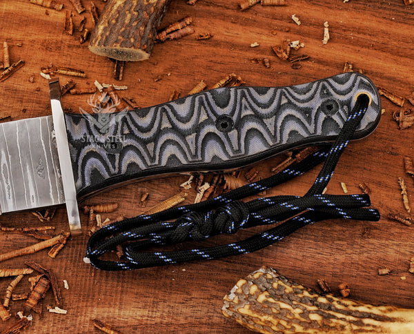 Big Dagger – Damascus Stainless Steel Boar Hunting Knife with Black Micarta Handle
