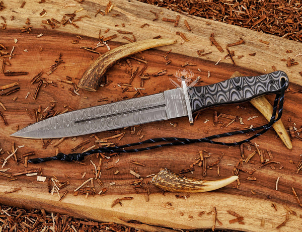 Big Dagger – Damascus Stainless Steel Boar Hunting Knife with Black Micarta Handle