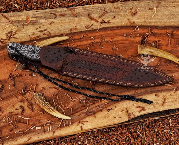 Big Dagger – Damascus Stainless Steel Boar Hunting Knife with Black Micarta Handle