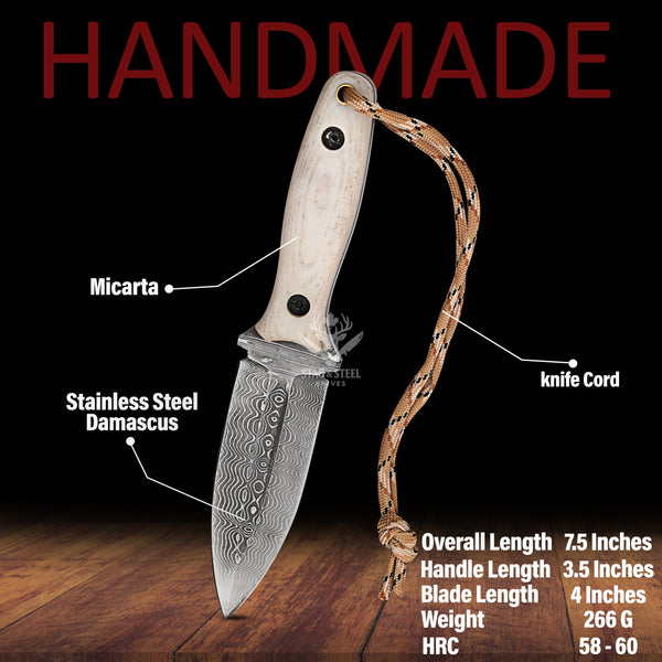 Small dagger-VG10 SS Damascus Steel EDC BOOT Knife-Handmade knife