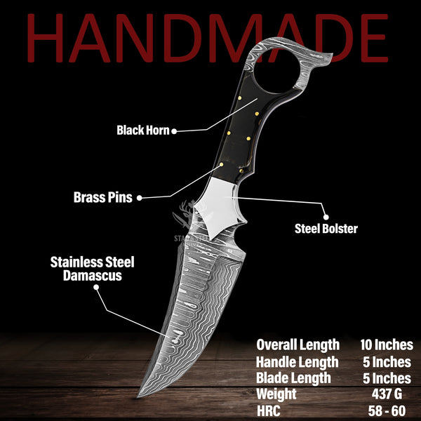 Custom Ringtail Hunting Knife – Stainless Damascus Blade