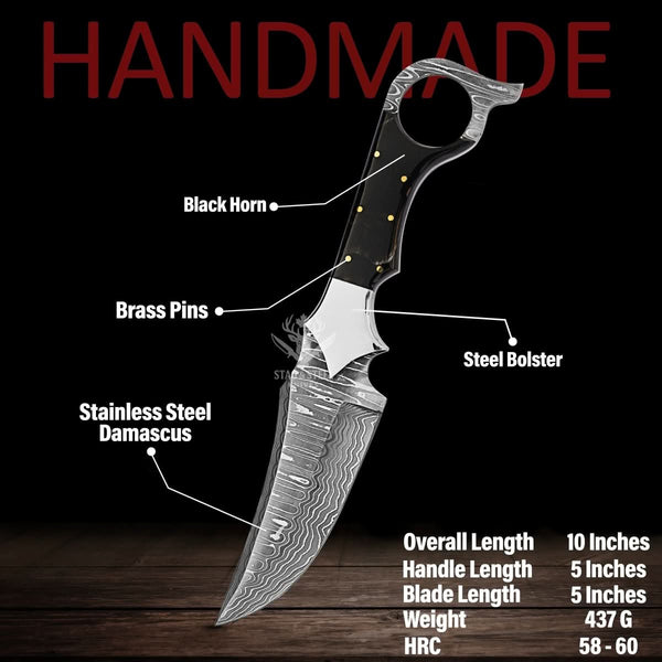Custom Ringtail Hunting Knife – Stainless Damascus Blade