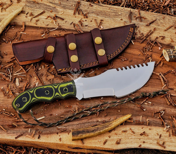 Handmade D2 Tracker Knife – Tom Brown Survival Blade with Green Micarta Handle