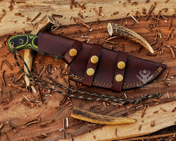Handmade D2 Tracker Knife – Tom Brown Survival Blade with Green Micarta Handle