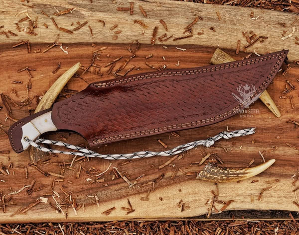 Handmade Damascus Bowie Knife – 8” Hunting Blade