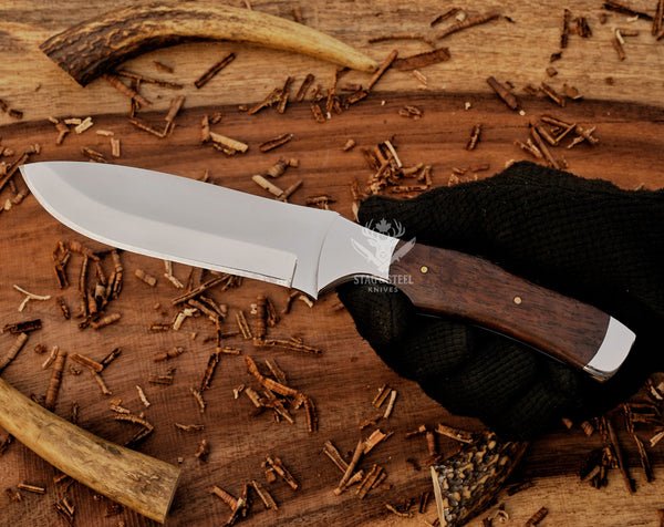 D2 Steel Bushcraft Knife: Mirror Polish Blade, Ironwood Handle