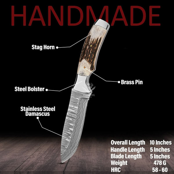 Hunting Bushcraft Knife - VG10 Stainless Damascus Steel Blade