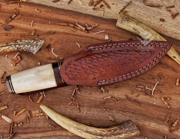 Custom Damascus Small Hunting Knife With Damascus Guard