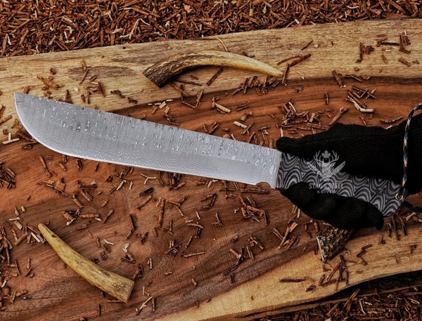 Handmade Machete Knife- Damascus Steel Full Tang Bushcraft blade