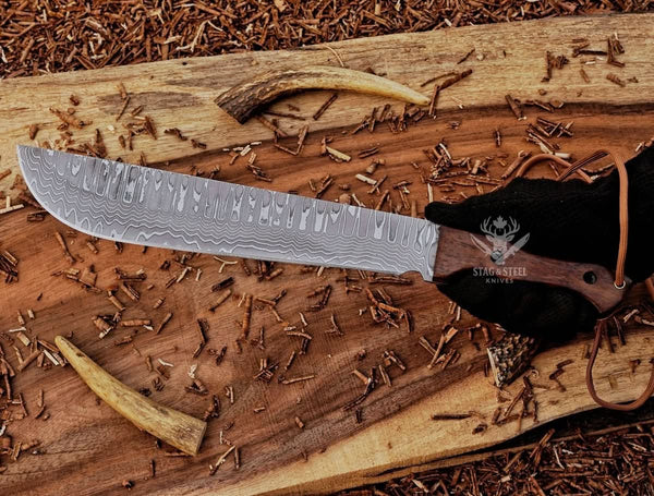 Handmade Machete Knife- Damascus Steel Full Tang Bushcraft blade