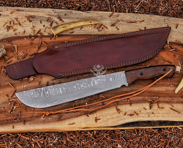 Handmade Machete Knife – Iron wood Handle – Damascus Steel Full Tang Blade | Hunting, Bushcraft & Outdoor Survival Knife