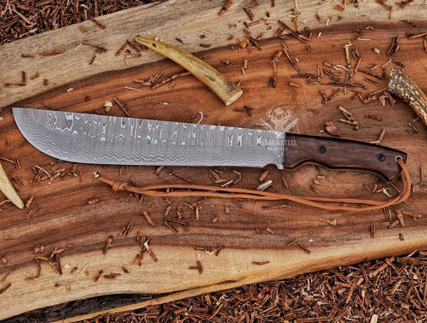 Handmade Machete Knife- Damascus Steel Full Tang Bushcraft blade