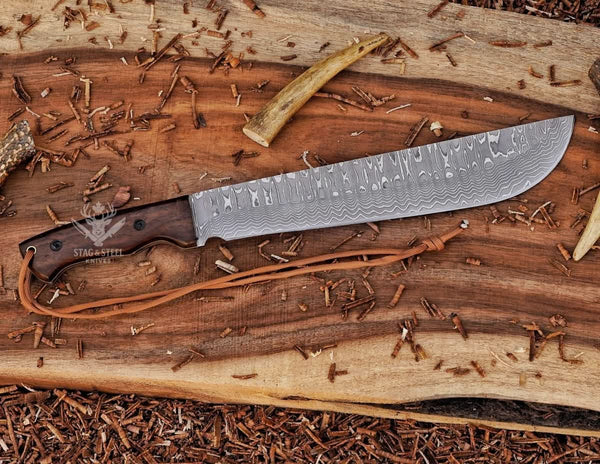 Handmade Machete Knife- Damascus Steel Full Tang Bushcraft blade