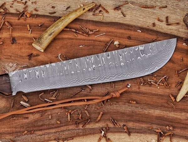 Handmade Machete Knife- Damascus Steel Full Tang Bushcraft blade