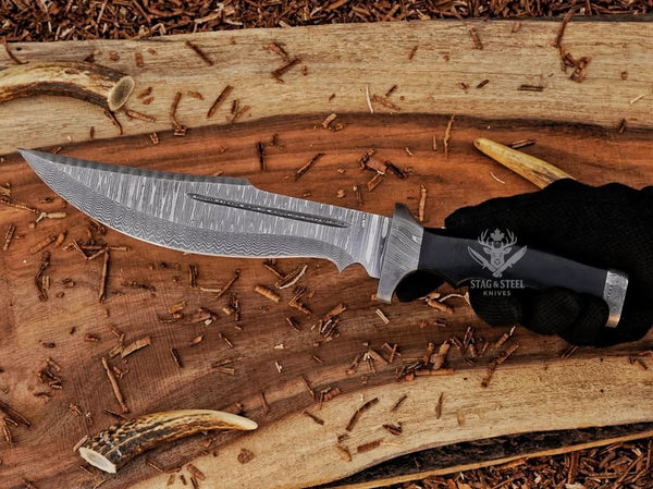 Hunting Bowie Knife - Damascus Fixed Blade Best Gift Knife