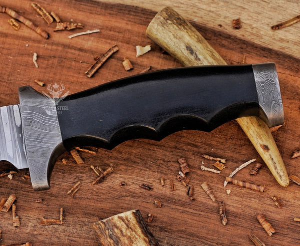Handmade Damascus Bowie Knife – Brown Micarta Handle – Hunting & Collectible Gift Knife