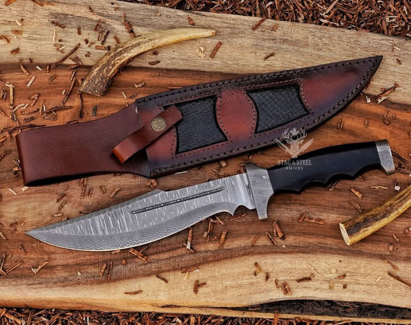 Hunting Bowie Knife - Damascus Fixed Blade Best Gift Knife