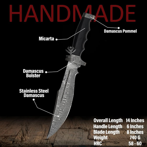 Hunting Bowie Knife - Damascus Fixed Blade Best Gift Knife