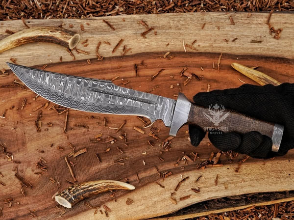 Hunting Bowie Knife - Damascus Fixed Blade Best Gift Knife