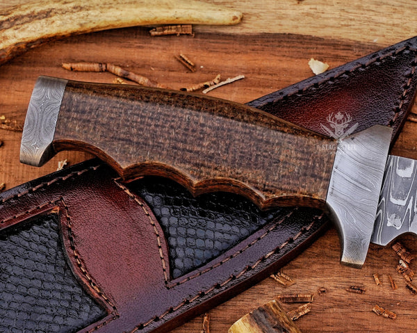 Handmade Damascus Bowie Knife – Black Micarta Handle – Hunting & Collectible Gift Knife