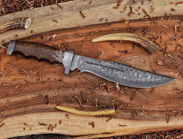 Hunting Bowie Knife - Damascus Fixed Blade Best Gift Knife