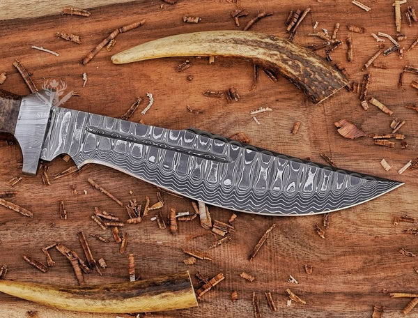 Hunting Bowie Knife - Damascus Fixed Blade Best Gift Knife