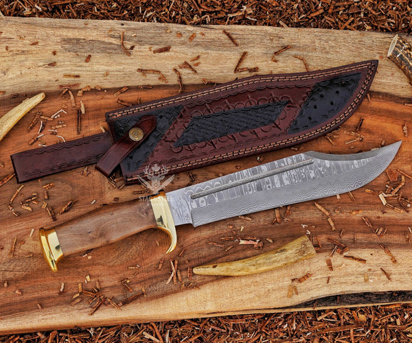 Handmade Damascus Crocodile Dundee Bowie Knife