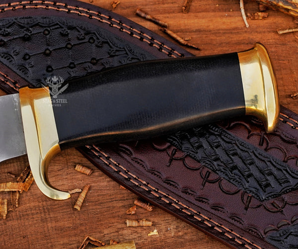 Custom Dundee Bowie Knife – Handmade Survival D2 steel Knife with Black Micarta Handle & Sheath