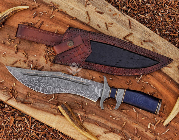 Handmade Damascus Bowie Knife with Finger Guard