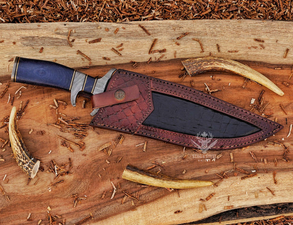 Handmade Damascus Bowie Knife with Finger Guard