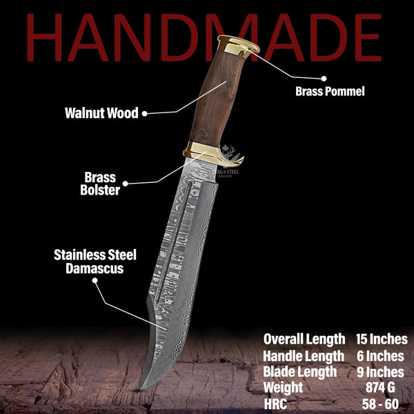 Handmade Damascus Crocodile Dundee Bowie Knife