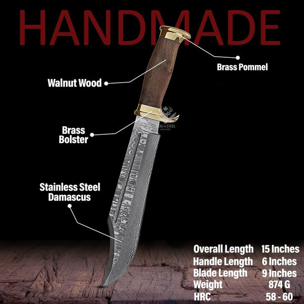 Handmade Damascus Crocodile Dundee Bowie Knife