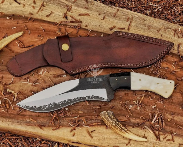 Kukri Bowie Knife - Hand Forged D2 steel knife with leather sheath