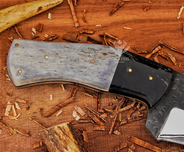 D2 Steel Handmade Damascus Bowie Knife: Tinted Bone Handle, Leather Sheath