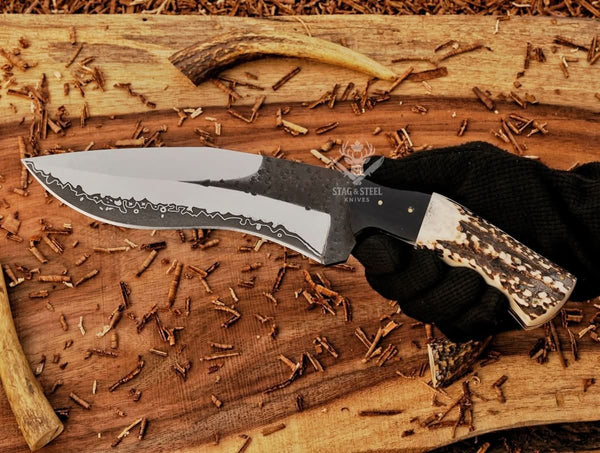 Kukri Bowie Knife - Hand Forged D2 steel knife with leather sheath