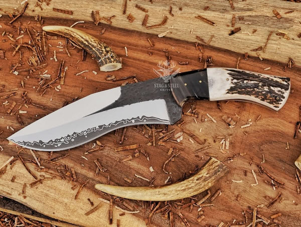 Kukri Bowie Knife - Hand Forged D2 steel knife with leather sheath