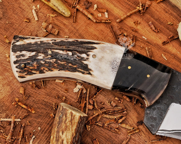 D2 Steel Handmade Bowie Knife: Stag Horn Handle, Leather Sheath