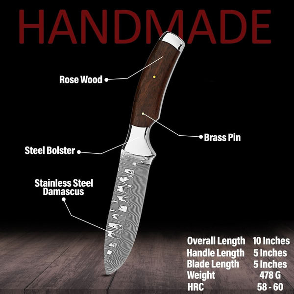 Hunting Bushcraft Knife - VG10 Stainless Damascus Steel Blade