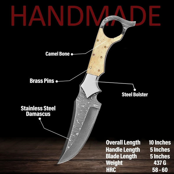 Custom Ringtail Hunting Knife – Stainless Damascus Blade