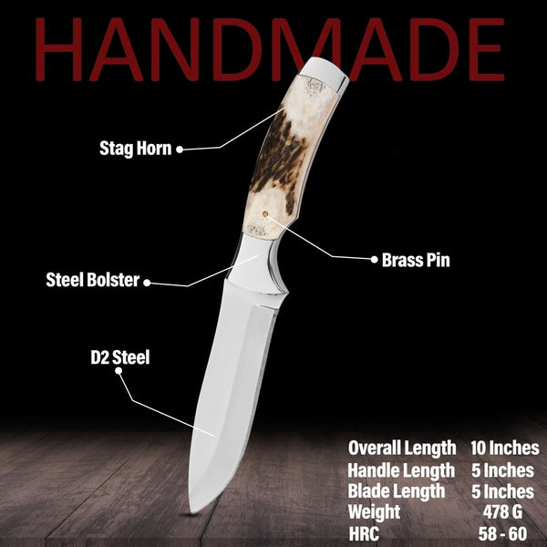 D2 Steel Hunting Bushcraft Knife: Mirror Polish Blade