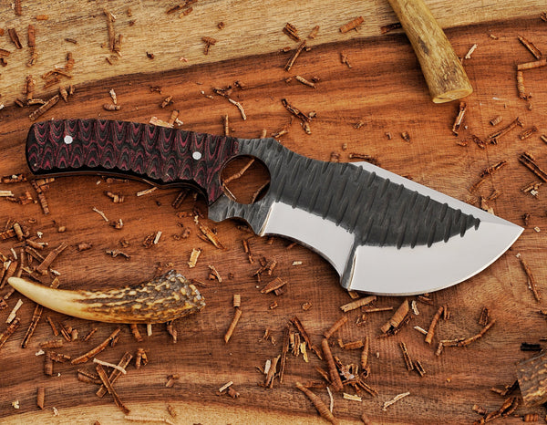 Custom D2 Tracker knife | Full Tang | Red Micarta Handle | Bushcraft Tool + Leather Sheath