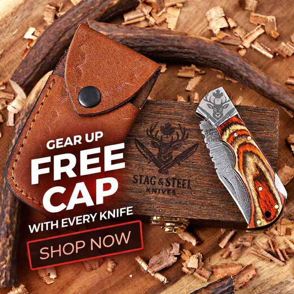 Multi Color Damascus Pocket Knife Free Gift