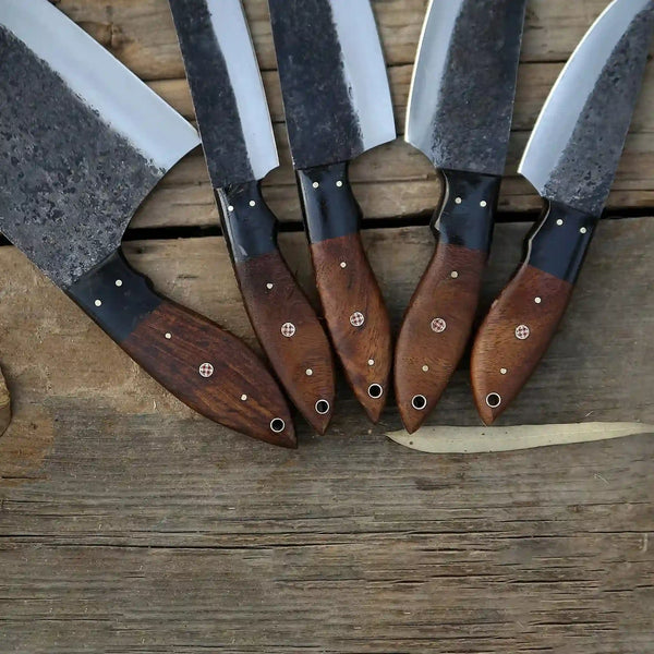 Carbon Steel Bunka Knife Set 5 Piece Rosewood Handle