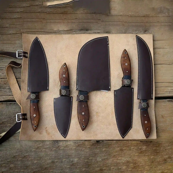 Five Hand-Forged 1095 Carbon Steel Kitchen Knives