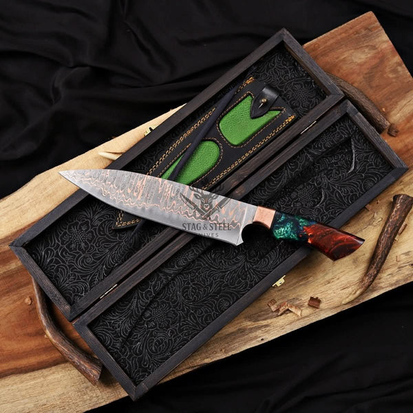 Damascus Chef knife handmade 10 inch Chef blade - Resin Handle