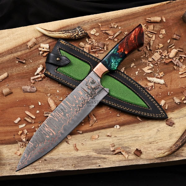 Damascus Chef knife handmade 10 inch Chef blade - Resin Handle